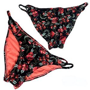 Xhilaration Swim Bikini Bottom Sz Small Ruched Black Multicolor Floral Tropical